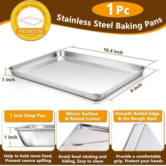 P&P CHEF Toaster Oven Tray and Rack Set, Stainless Steel Baking Pan NWT - Picture 7 of 8